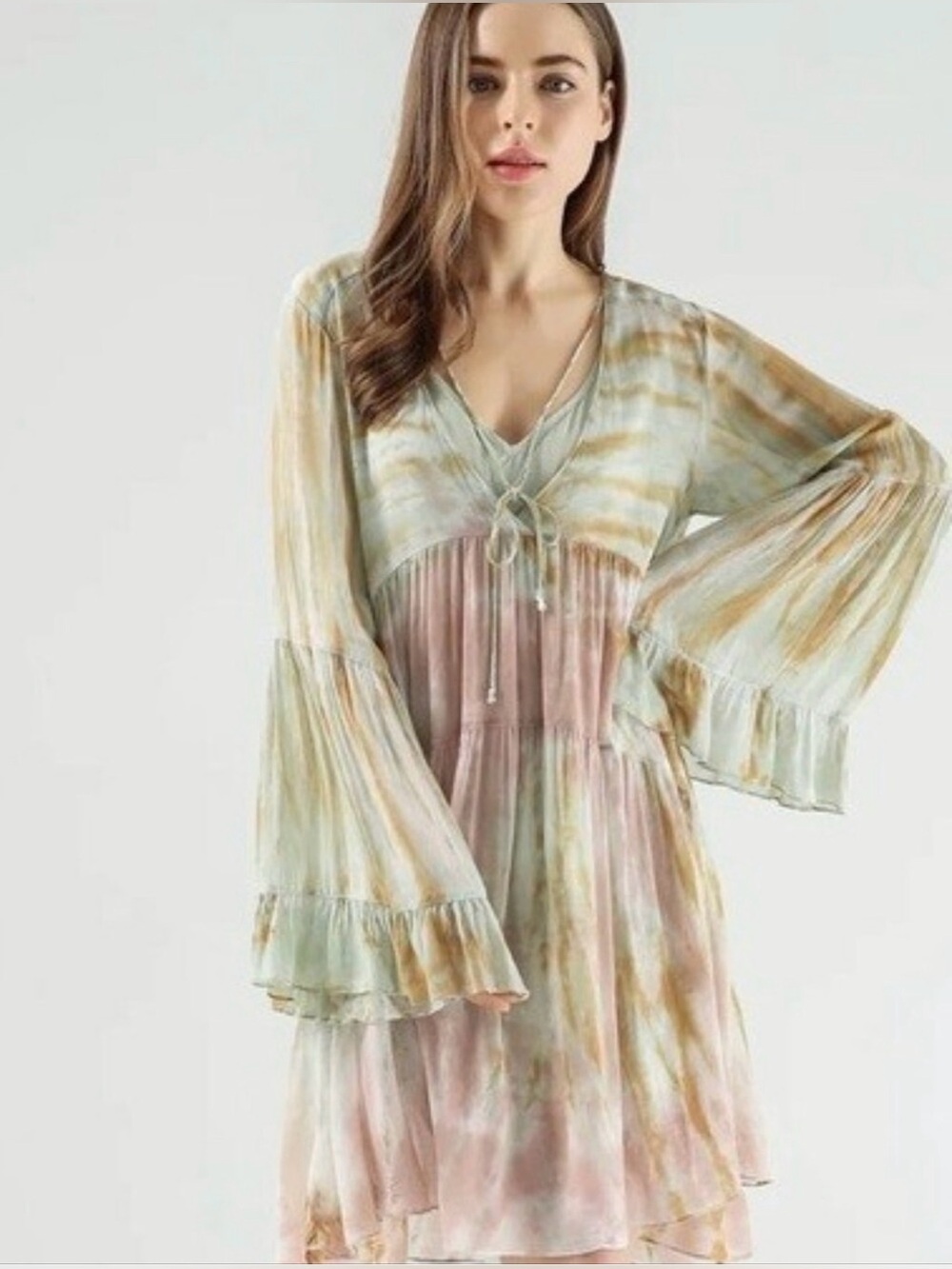 Young, Fabulous and Broke ‘Green Pink Multi Boho Chiffon Tie Dye Shift Dress’